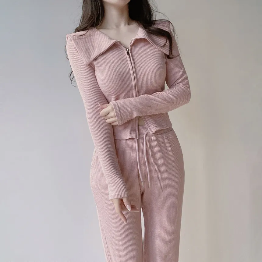 リブダブルジップウエストゴムドローストリングセーラーカラーセットアップ | mirangmirang | 詳細画像30