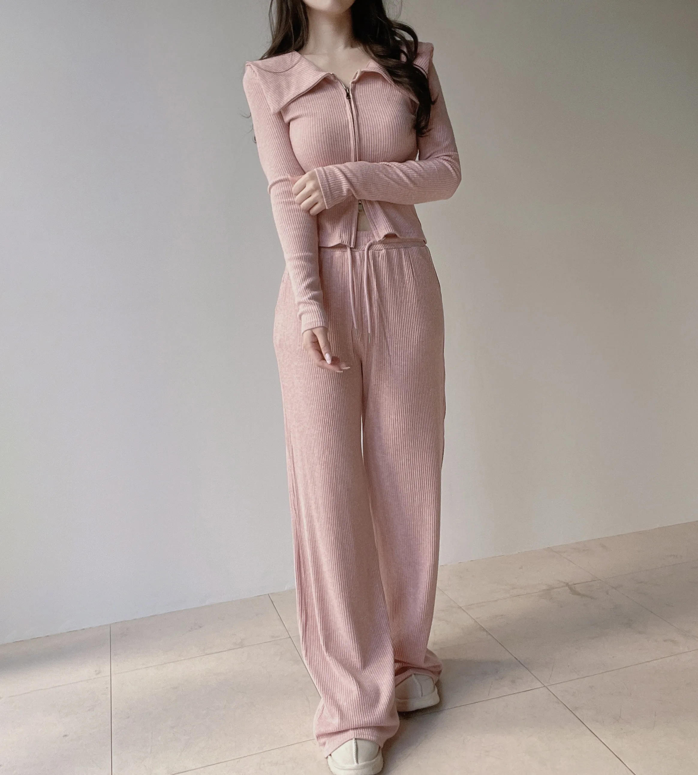 リブダブルジップウエストゴムドローストリングセーラーカラーセットアップ | mirangmirang | 詳細画像34