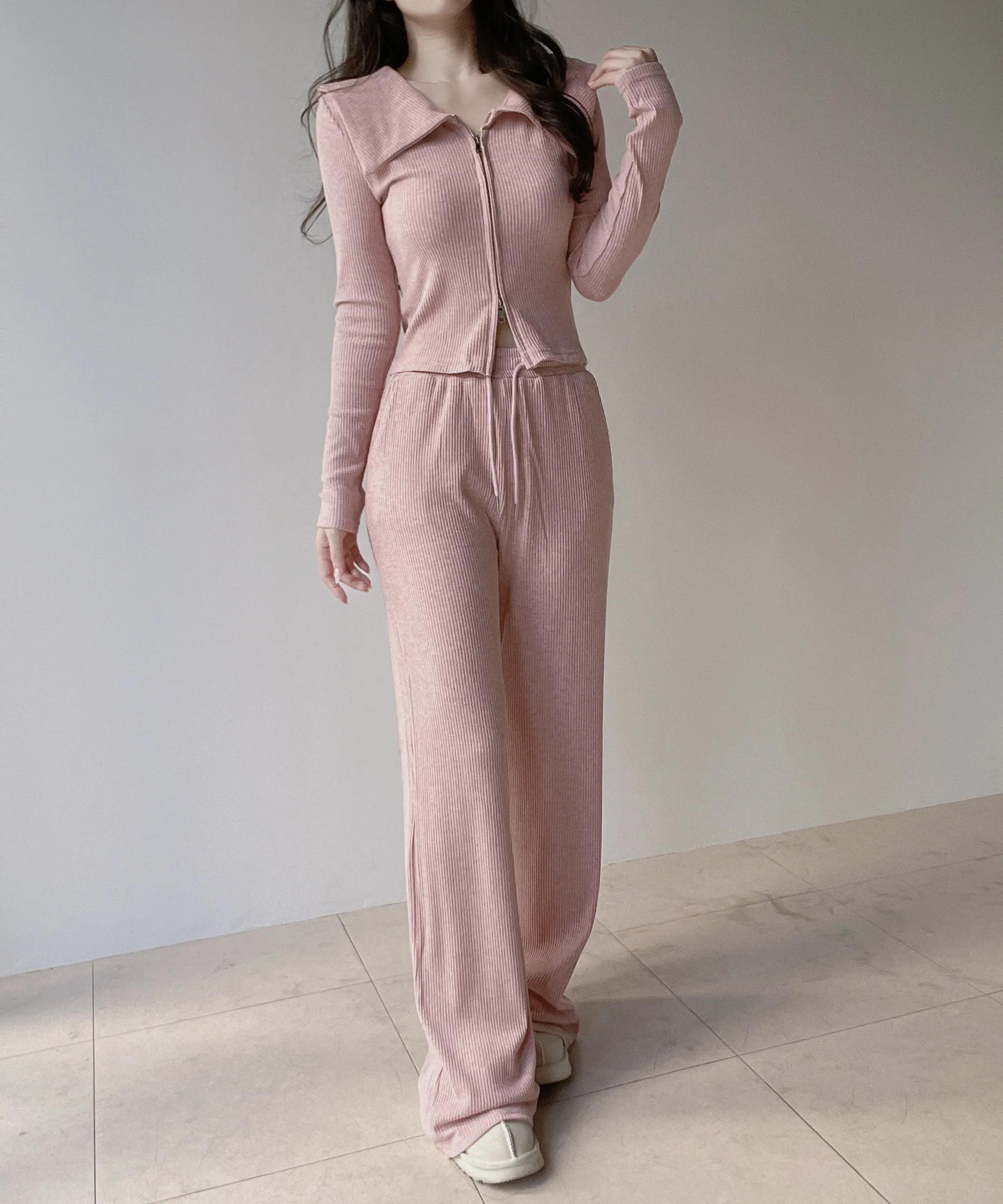 リブダブルジップウエストゴムドローストリングセーラーカラーセットアップ | mirangmirang | 詳細画像35