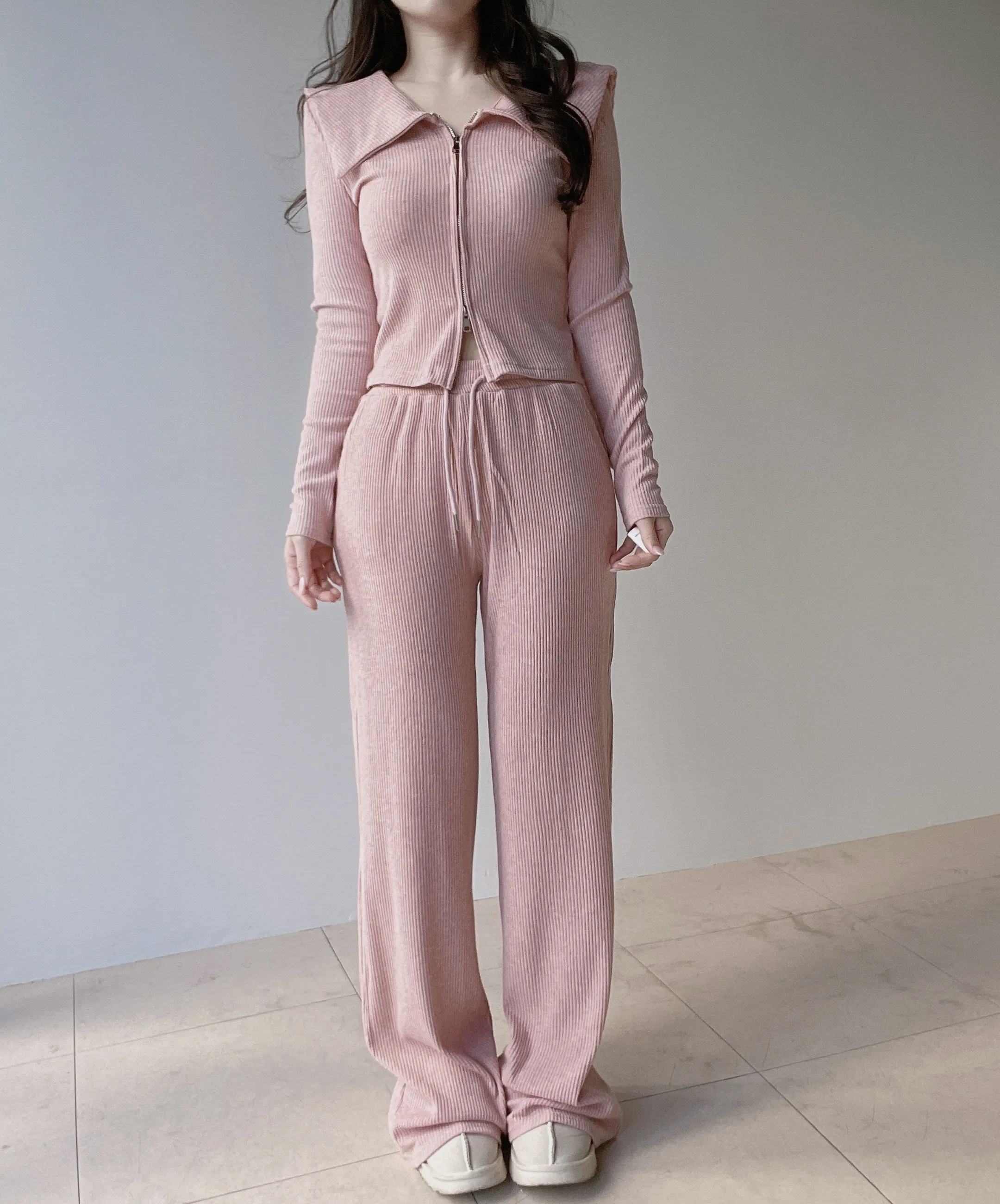 リブダブルジップウエストゴムドローストリングセーラーカラーセットアップ | mirangmirang | 詳細画像36