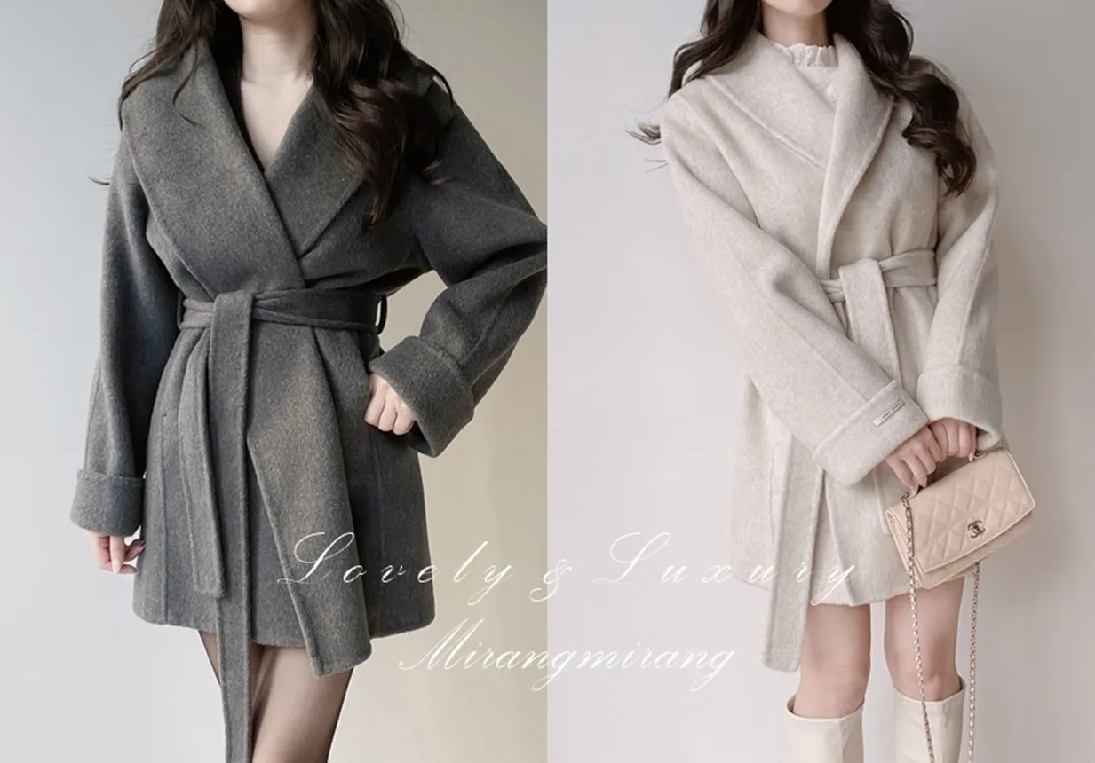 ウール混ハーフショールカラーコートストラップ付 | mirangmirang | 詳細画像1