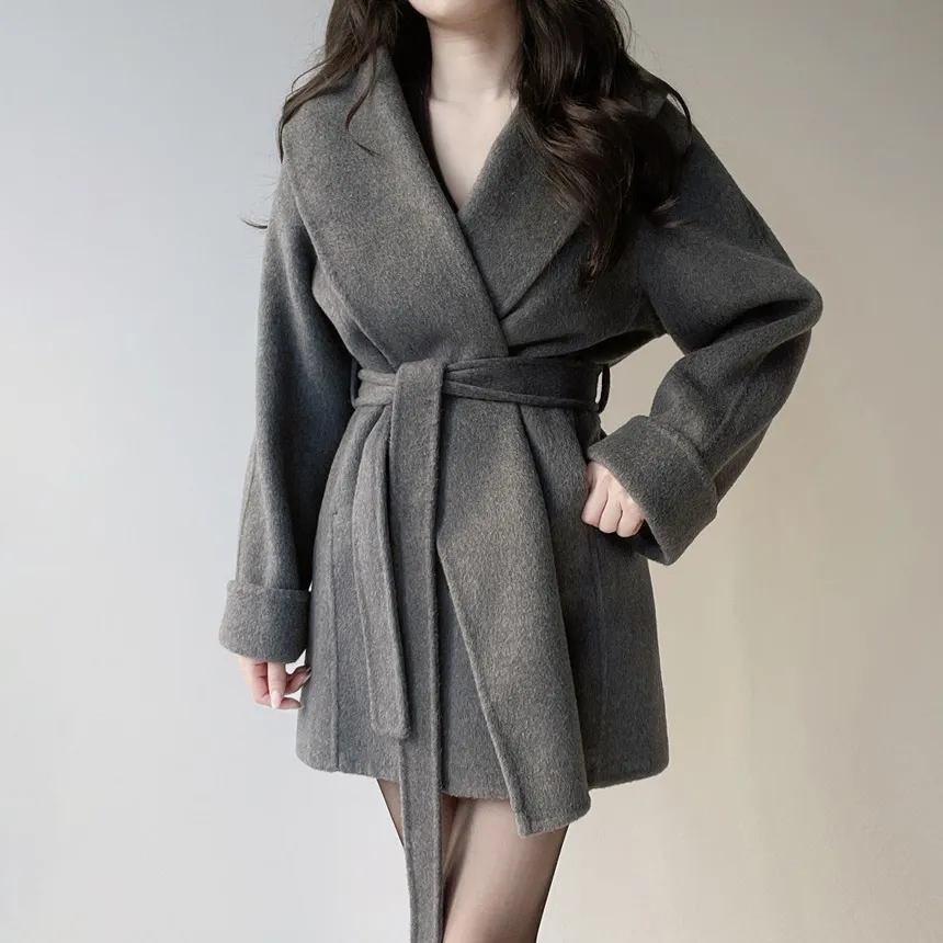 ウール混ハーフショールカラーコートストラップ付 | mirangmirang | 詳細画像2