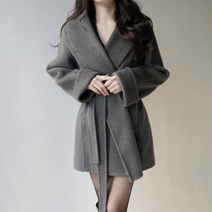 ウール混ハーフショールカラーコートストラップ付 | mirangmirang | 詳細画像3