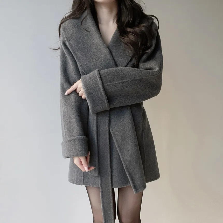 ウール混ハーフショールカラーコートストラップ付 | mirangmirang | 詳細画像4