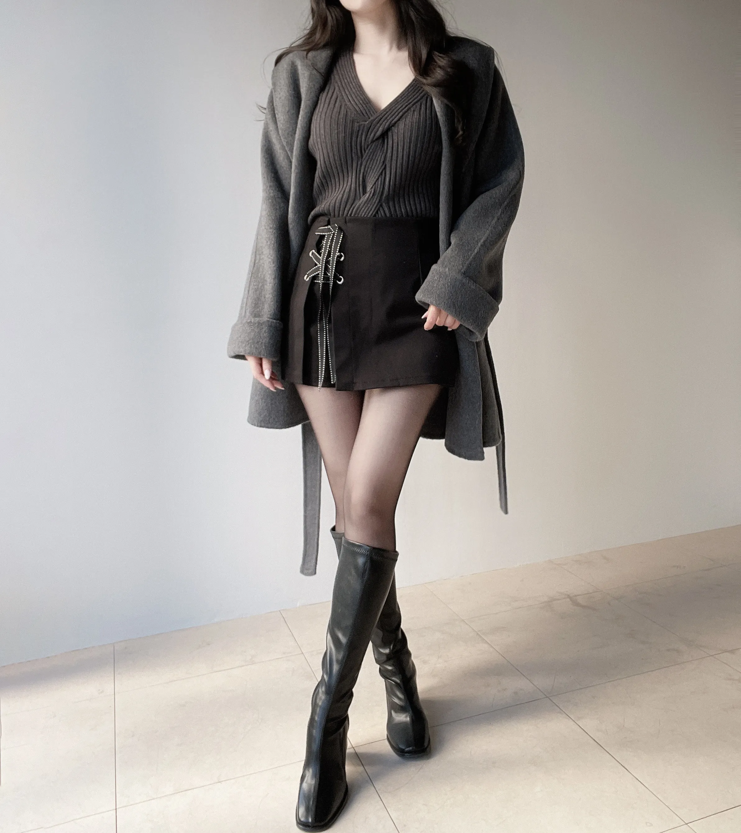 ウール混ハーフショールカラーコートストラップ付 | mirangmirang | 詳細画像15