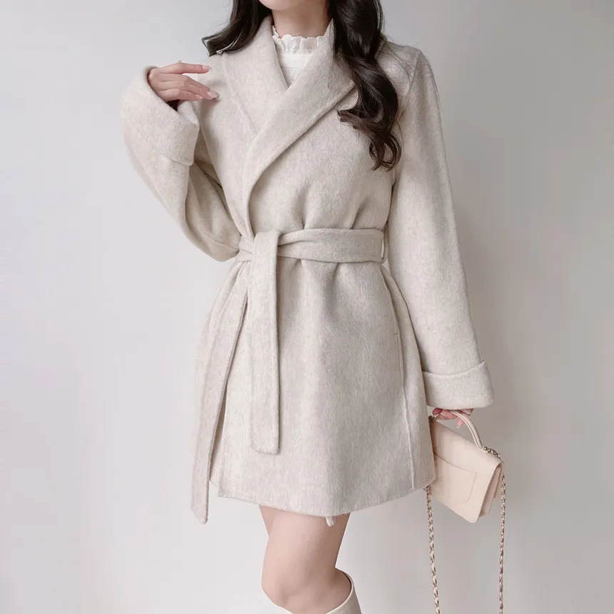 ウール混ハーフショールカラーコートストラップ付 | mirangmirang | 詳細画像18