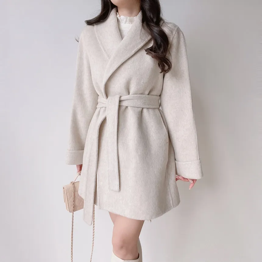 ウール混ハーフショールカラーコートストラップ付 | mirangmirang | 詳細画像20