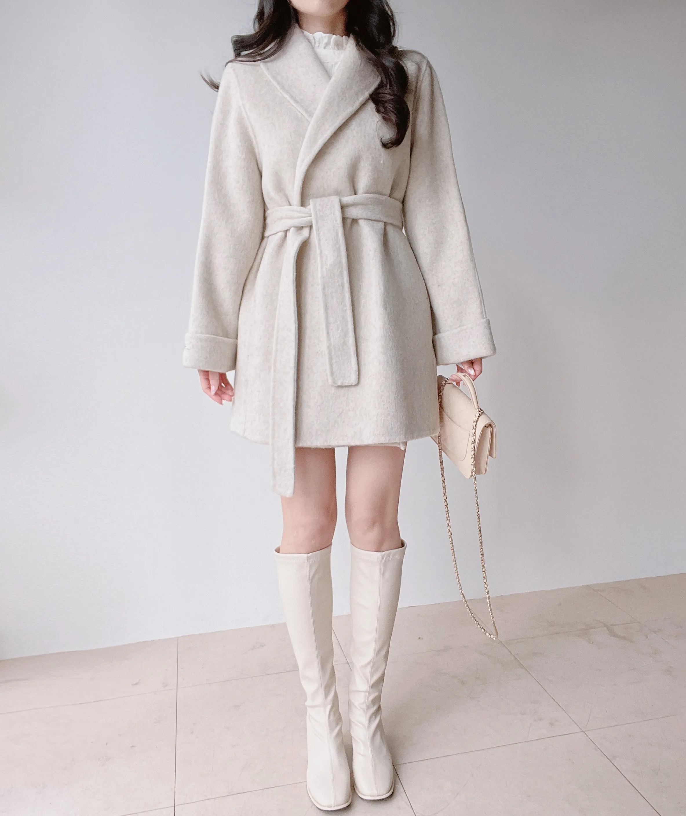 ウール混ハーフショールカラーコートストラップ付 | mirangmirang | 詳細画像25