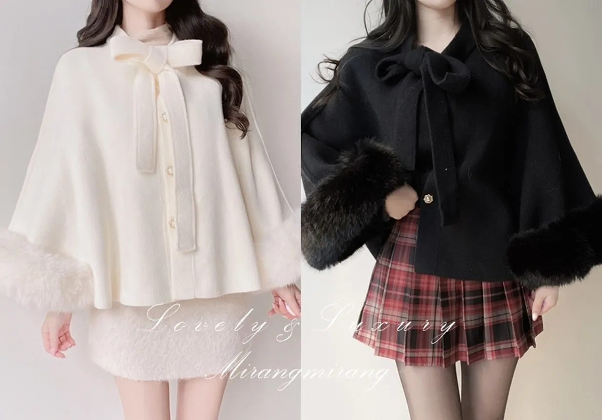 エコファーウール混リボンパール調ボタンコート | mirangmirang | 詳細画像1