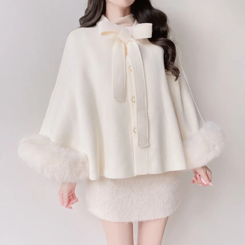 エコファーウール混リボンパール調ボタンコート | mirangmirang | 詳細画像2