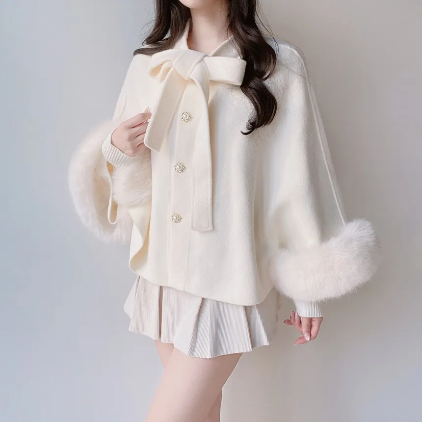 エコファーウール混リボンパール調ボタンコート | mirangmirang | 詳細画像4