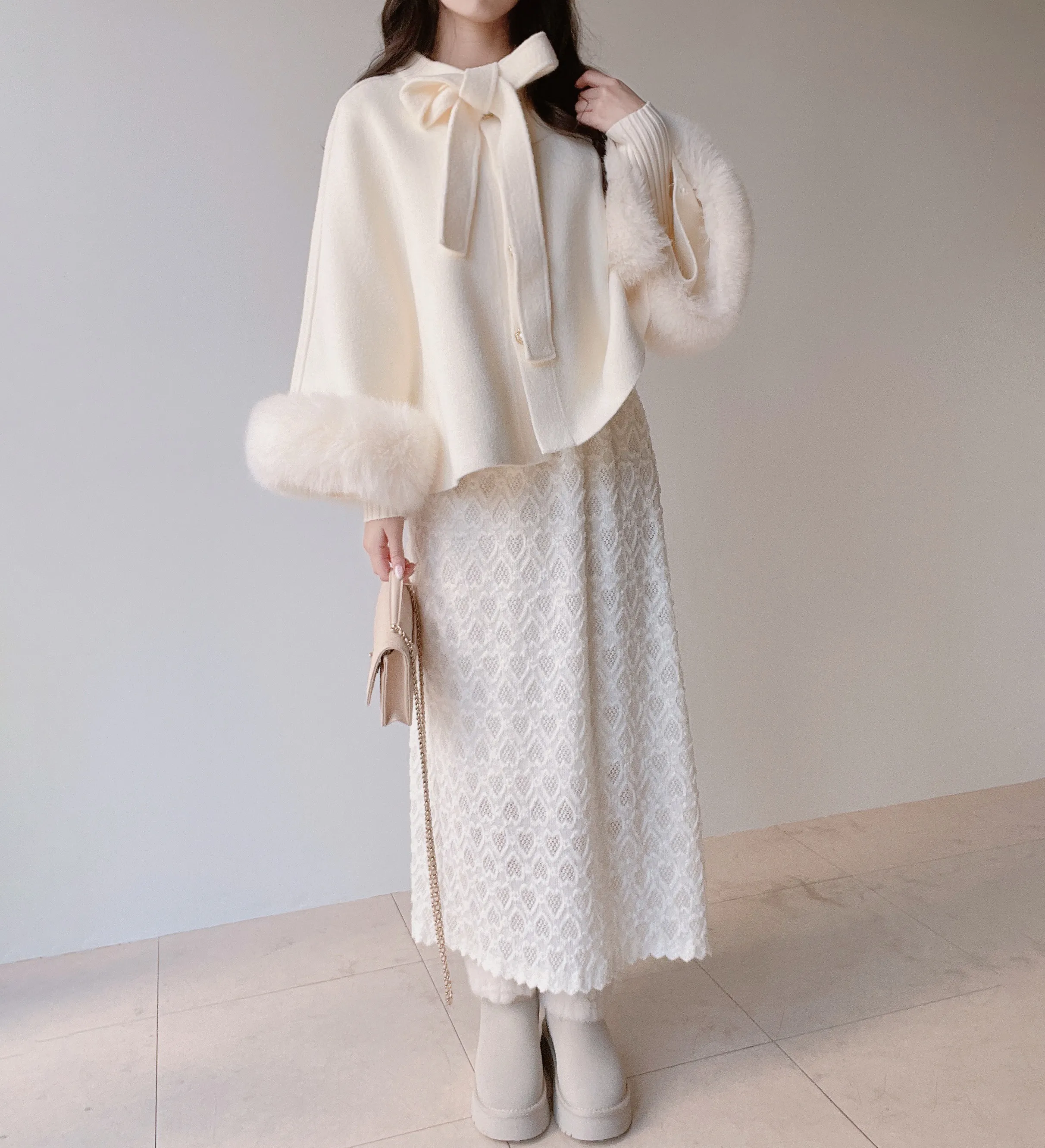 エコファーウール混リボンパール調ボタンコート | mirangmirang | 詳細画像10