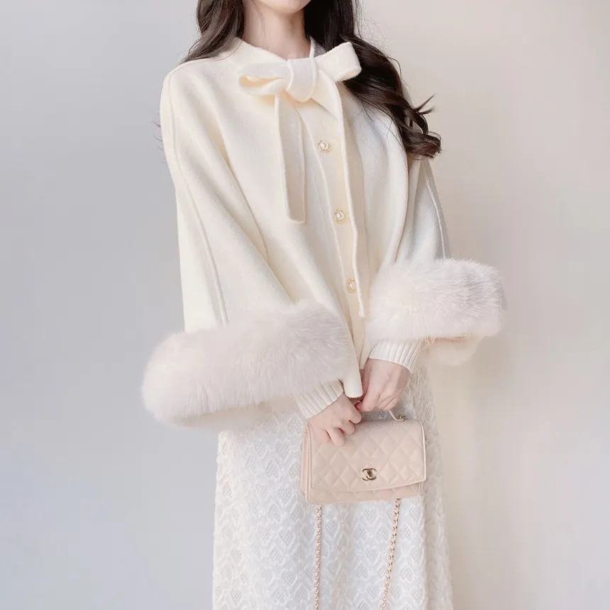 エコファーウール混リボンパール調ボタンコート | mirangmirang | 詳細画像13