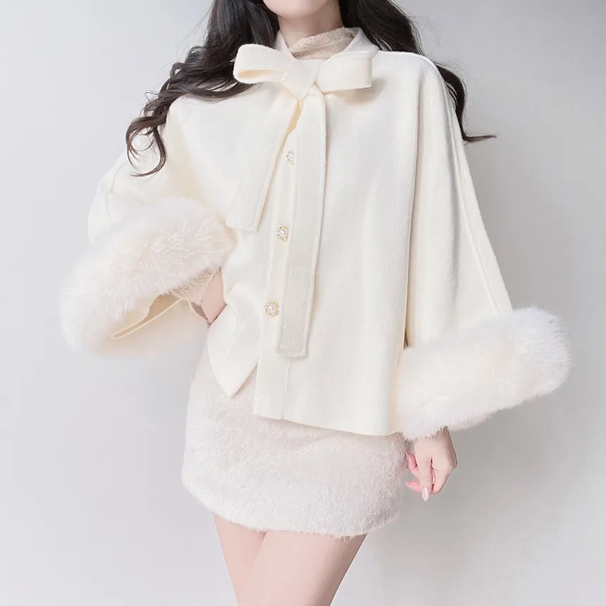 エコファーウール混リボンパール調ボタンコート | mirangmirang | 詳細画像17