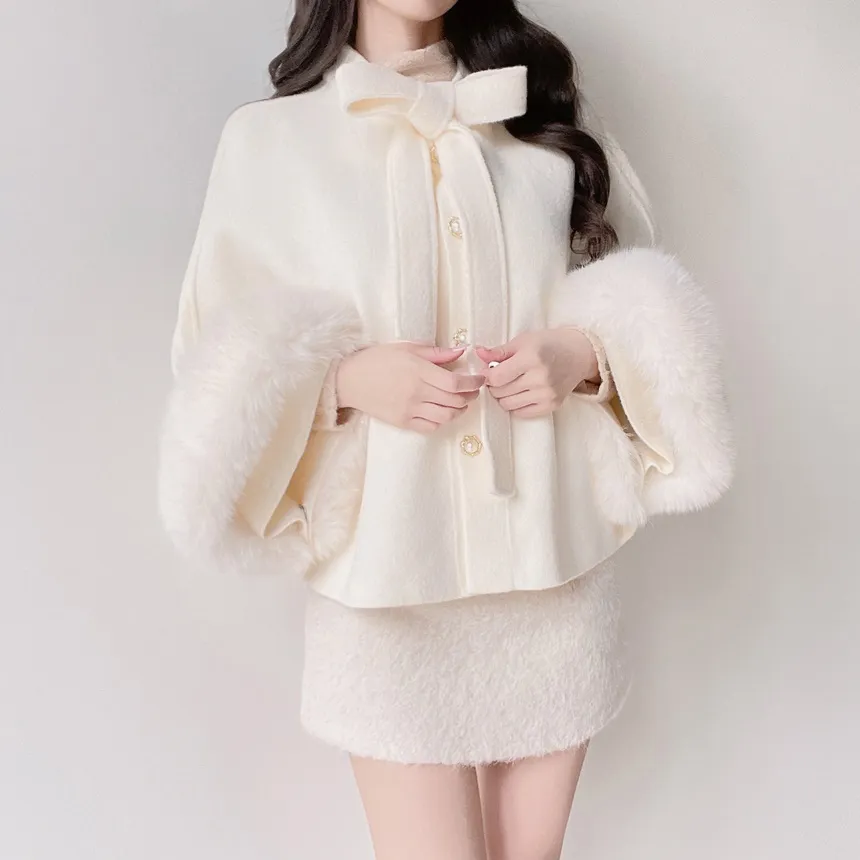 エコファーウール混リボンパール調ボタンコート | mirangmirang | 詳細画像18