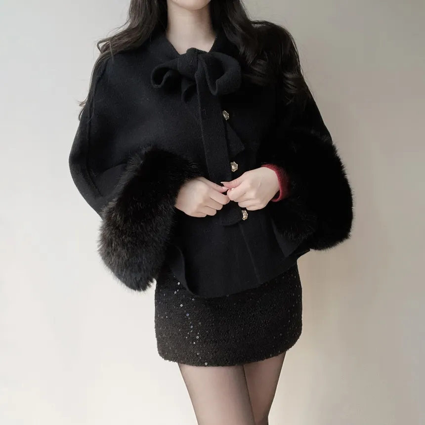 エコファーウール混リボンパール調ボタンコート | mirangmirang | 詳細画像20