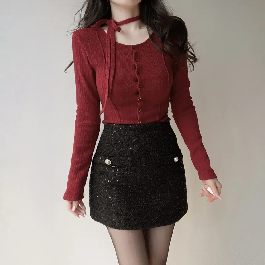 エコファーウール混リボンパール調ボタンコート | mirangmirang | 詳細画像23