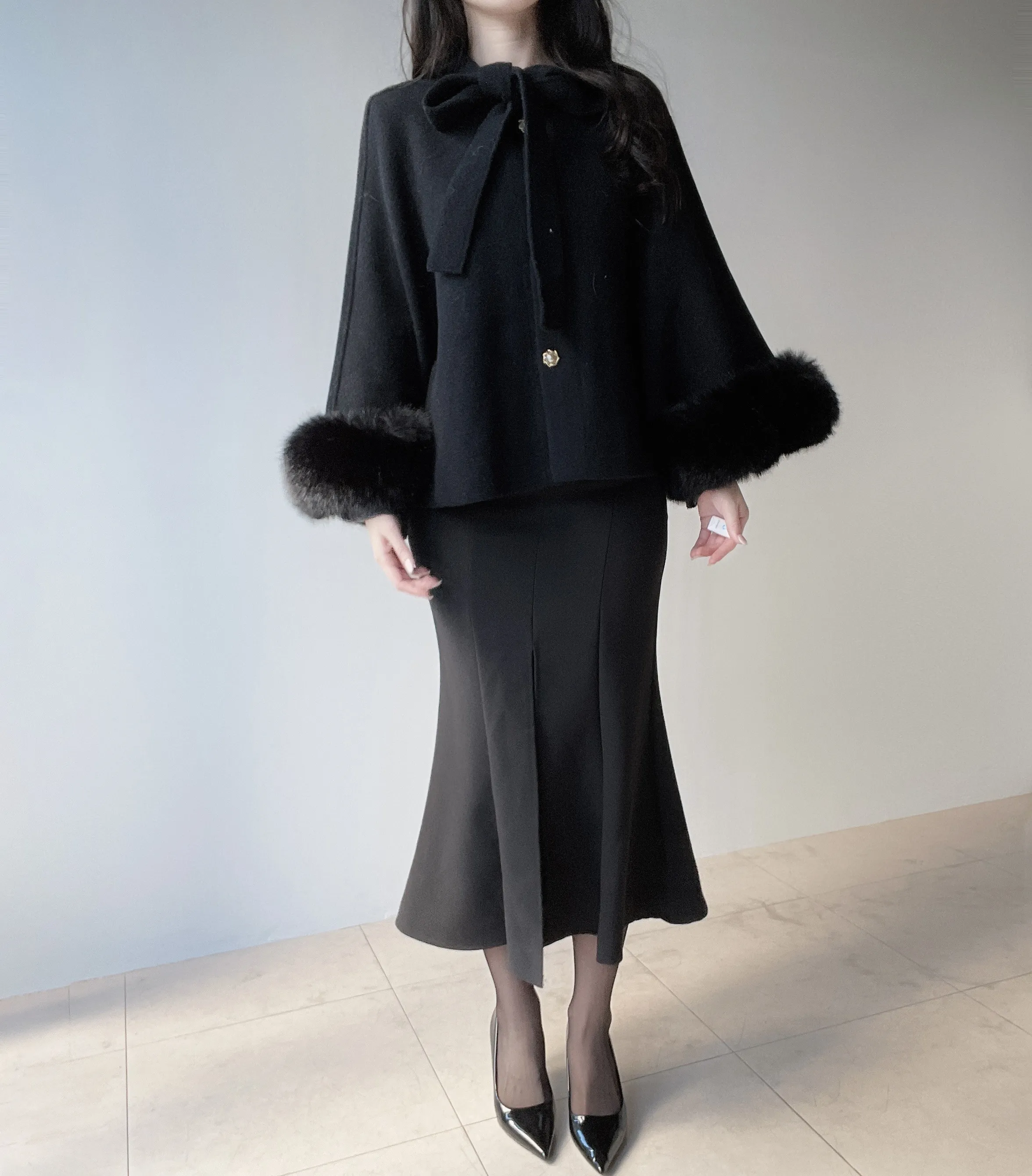 エコファーウール混リボンパール調ボタンコート | mirangmirang | 詳細画像32