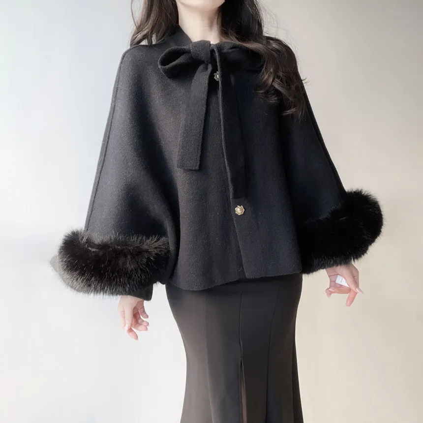 エコファーウール混リボンパール調ボタンコート | mirangmirang | 詳細画像36