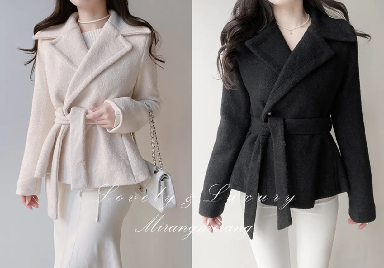 ウール混ペプラムテーラードカラーワンボタンコートストラップ付 | mirangmirang | 詳細画像1