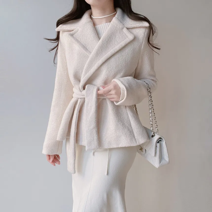 ウール混ペプラムテーラードカラーワンボタンコートストラップ付 | mirangmirang | 詳細画像2