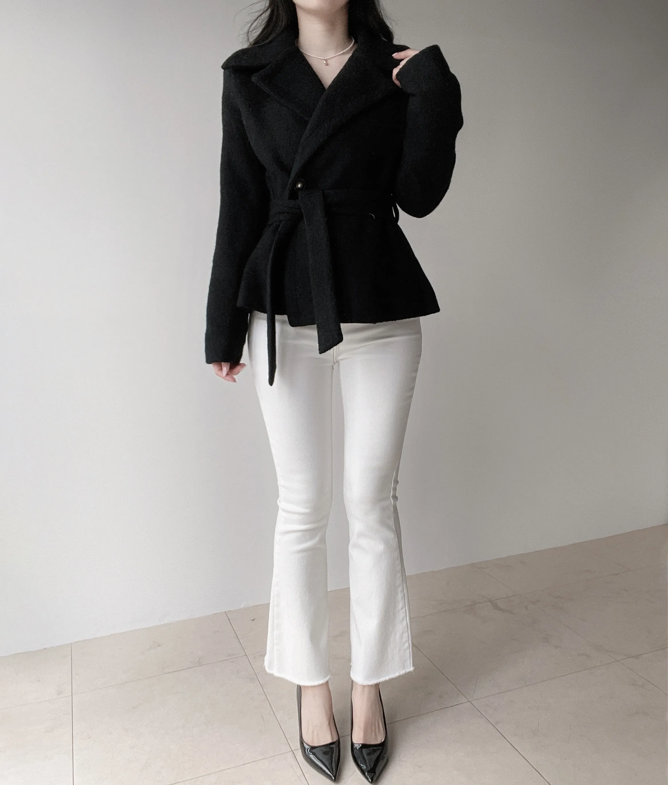 ウール混ペプラムテーラードカラーワンボタンコートストラップ付 | mirangmirang | 詳細画像17