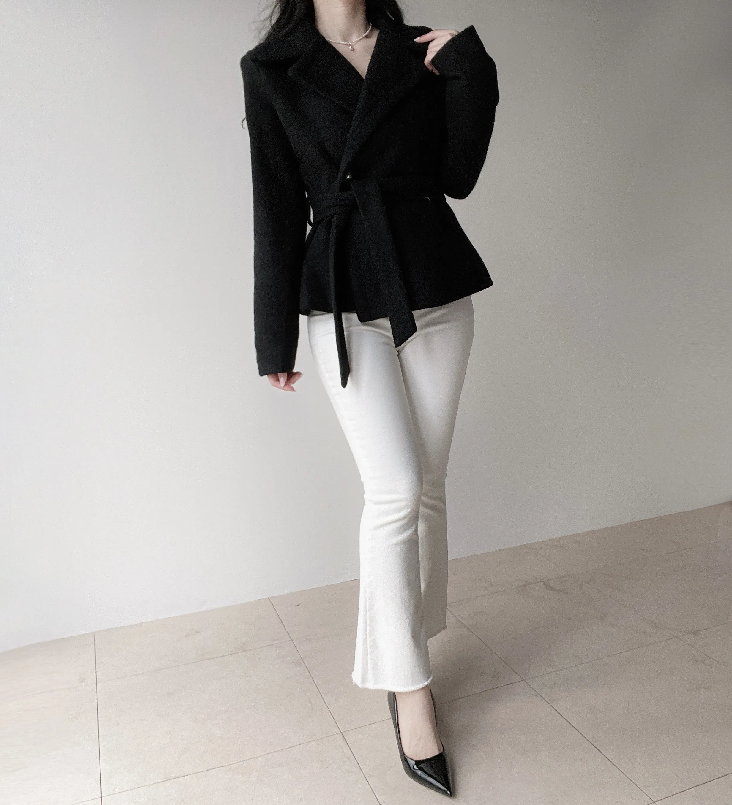 ウール混ペプラムテーラードカラーワンボタンコートストラップ付 | mirangmirang | 詳細画像18