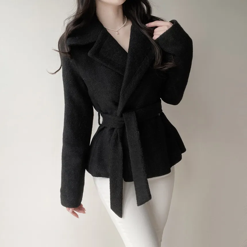 ウール混ペプラムテーラードカラーワンボタンコートストラップ付 | mirangmirang | 詳細画像19