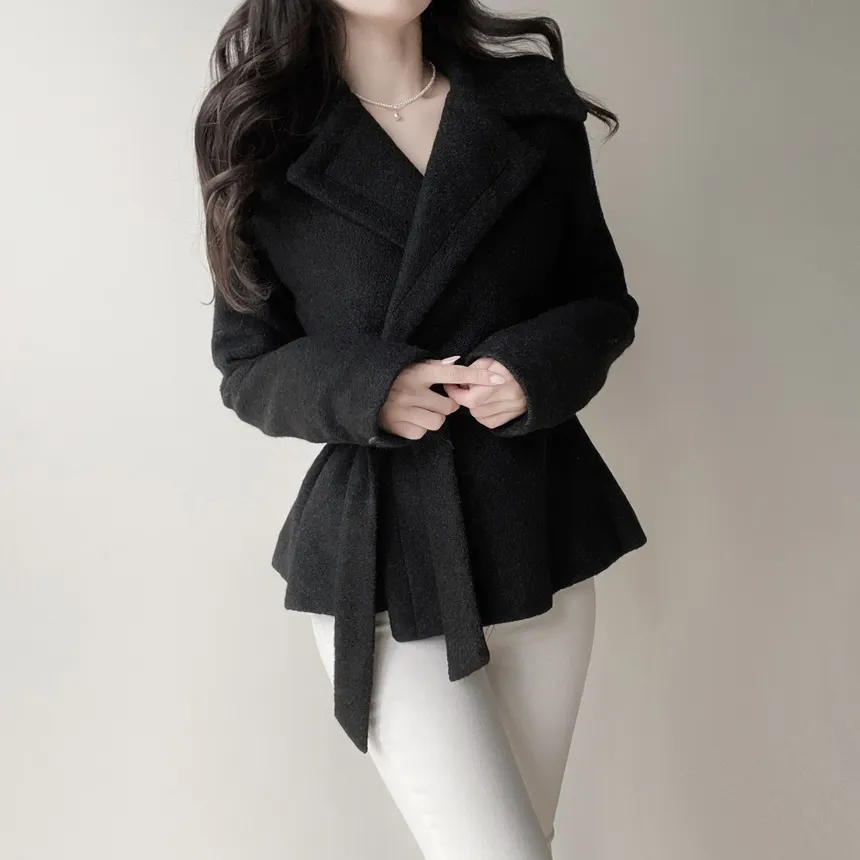 ウール混ペプラムテーラードカラーワンボタンコートストラップ付 | mirangmirang | 詳細画像21