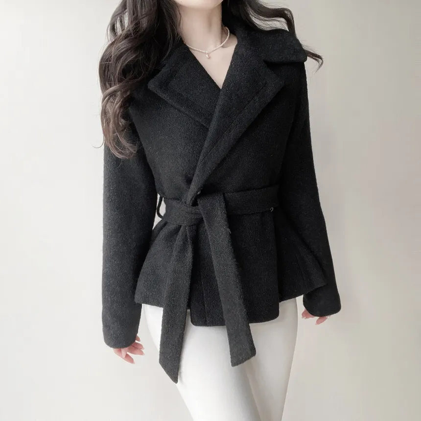 ウール混ペプラムテーラードカラーワンボタンコートストラップ付 | mirangmirang | 詳細画像22