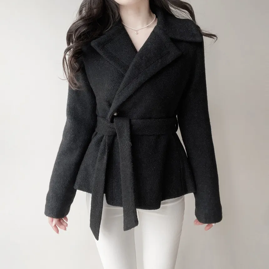 ウール混ペプラムテーラードカラーワンボタンコートストラップ付 | mirangmirang | 詳細画像23