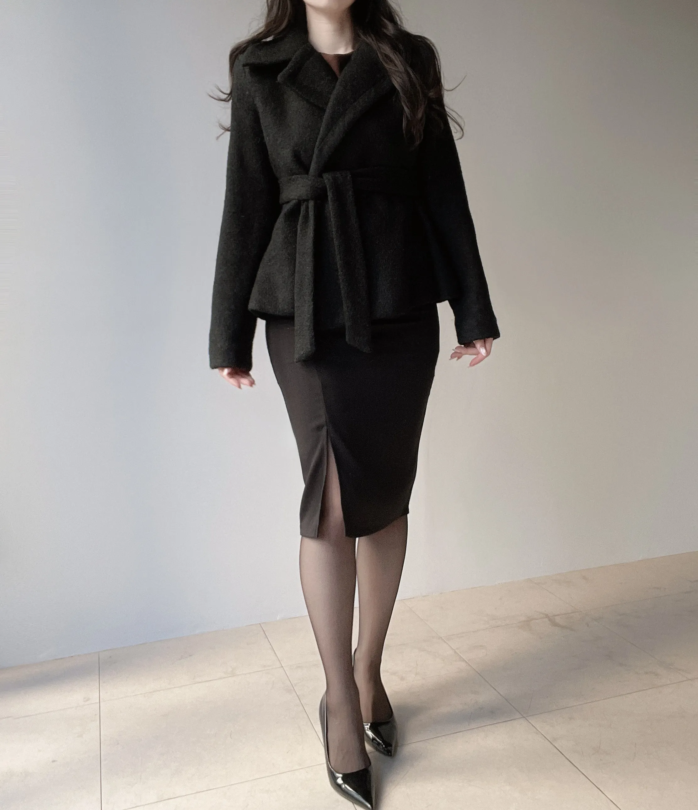 ウール混ペプラムテーラードカラーワンボタンコートストラップ付 | mirangmirang | 詳細画像27