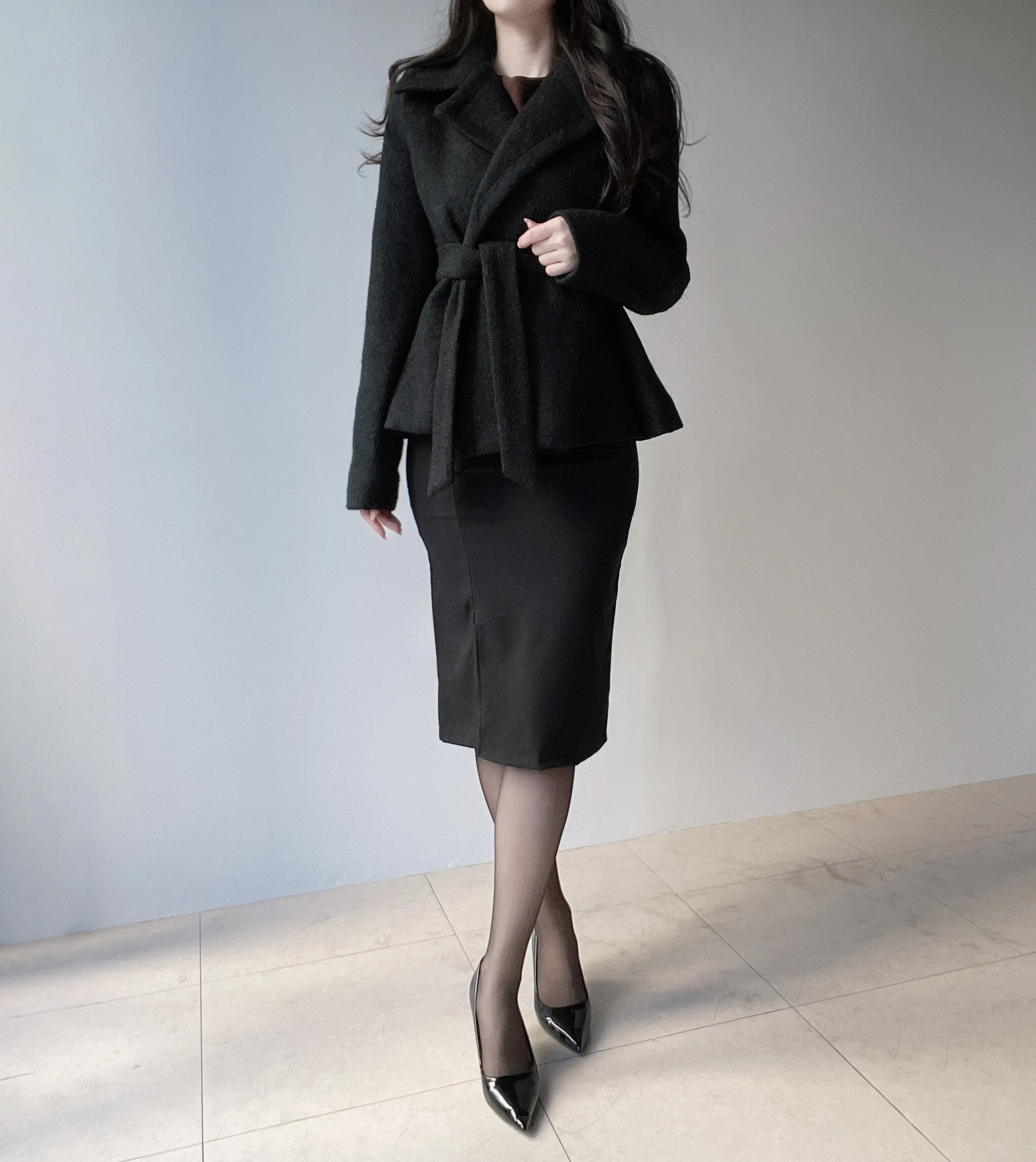 ウール混ペプラムテーラードカラーワンボタンコートストラップ付 | mirangmirang | 詳細画像29