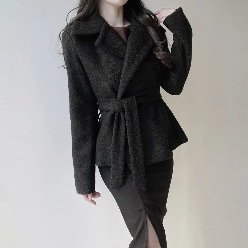 ウール混ペプラムテーラードカラーワンボタンコートストラップ付 | mirangmirang | 詳細画像33