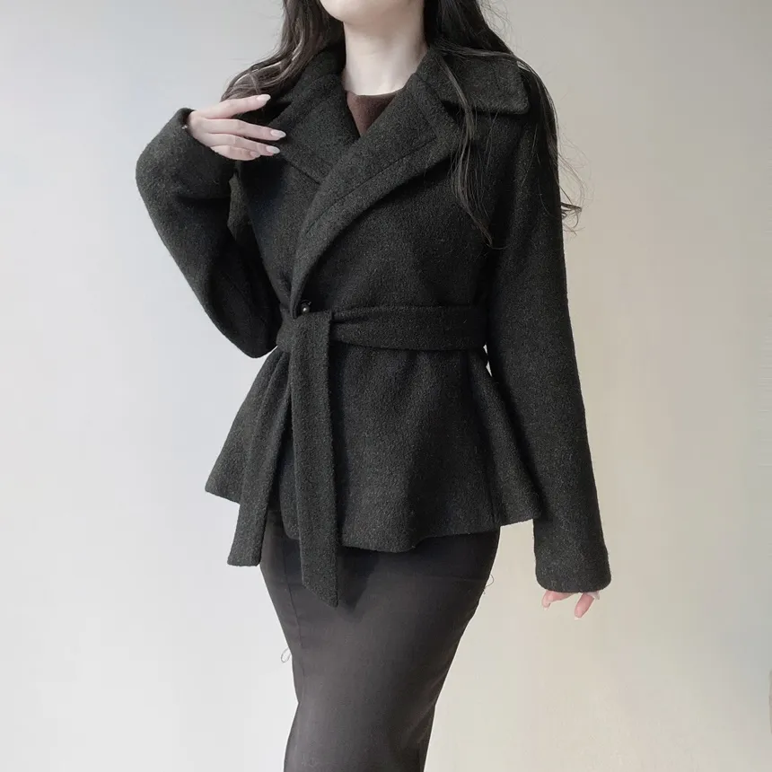 ウール混ペプラムテーラードカラーワンボタンコートストラップ付 | mirangmirang | 詳細画像35