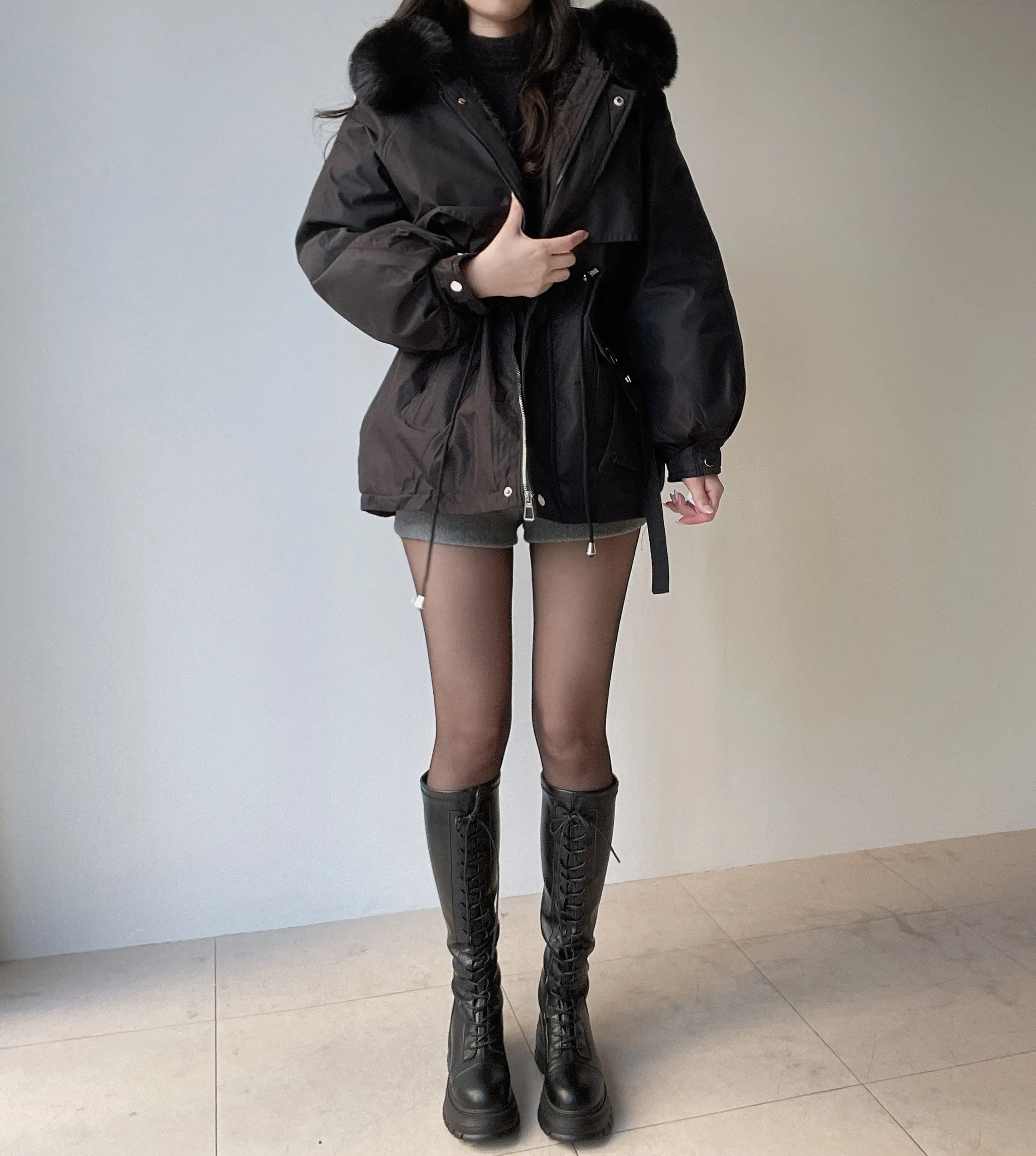 エコファーフードドローストリングジャンパー | mirangmirang | 詳細画像36