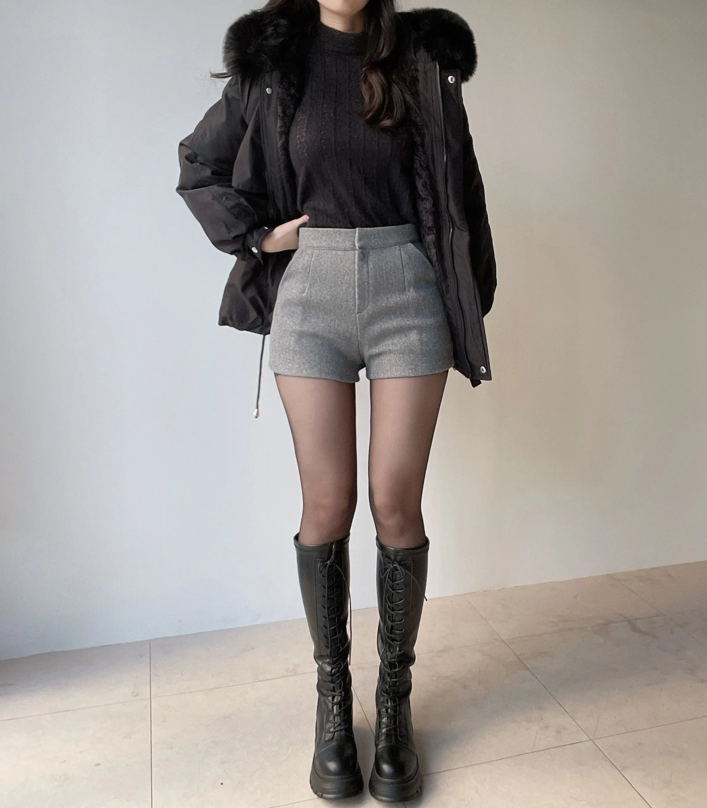 エコファーフードドローストリングジャンパー | mirangmirang | 詳細画像38