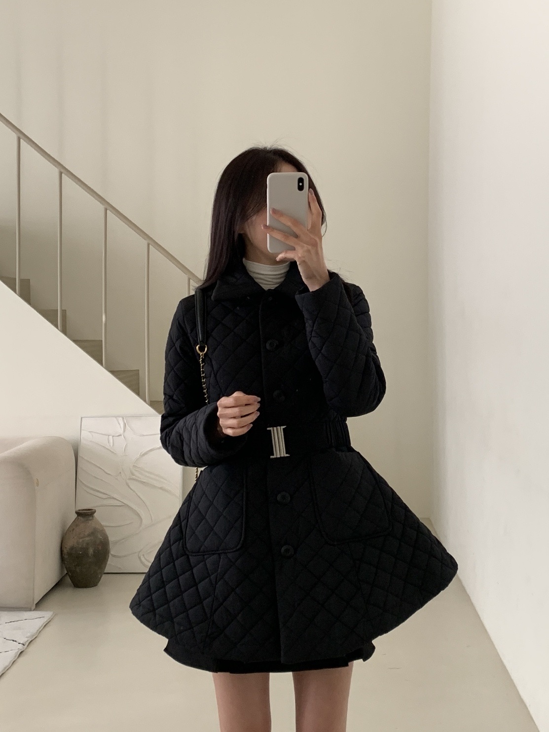 キルティングナイロンボタンカラーポケットコートベルト付 | 詳細画像6