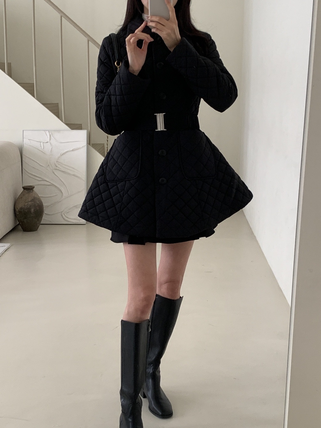 キルティングナイロンボタンカラーポケットコートベルト付 | 詳細画像3