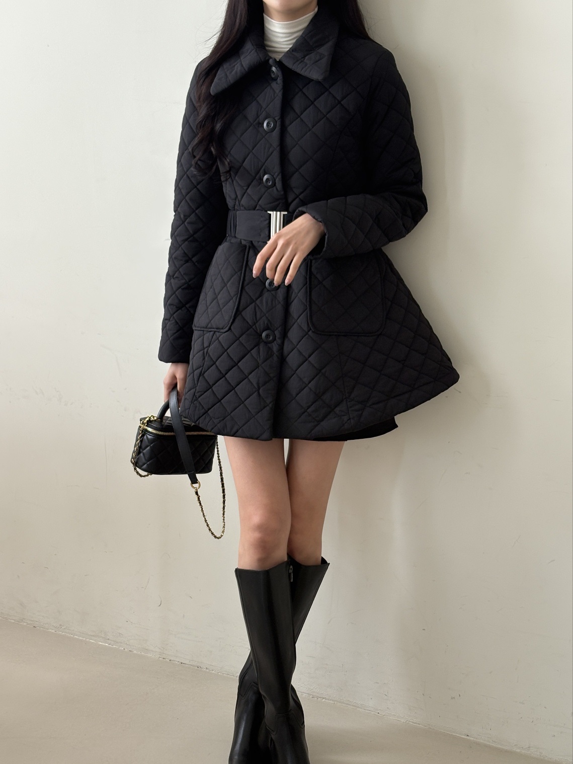 キルティングナイロンボタンカラーポケットコートベルト付 | 詳細画像8