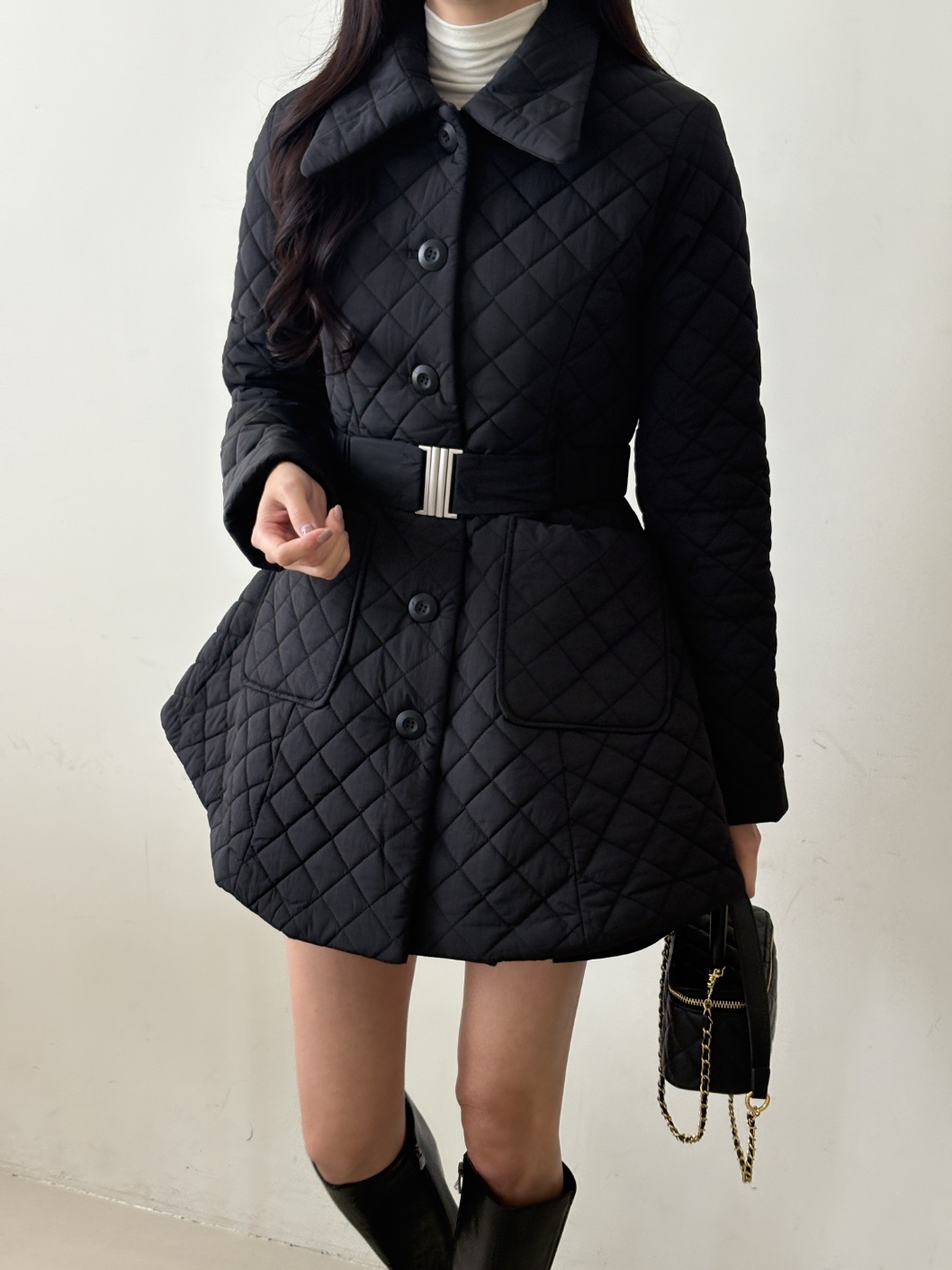 キルティングナイロンボタンカラーポケットコートベルト付 | 詳細画像9
