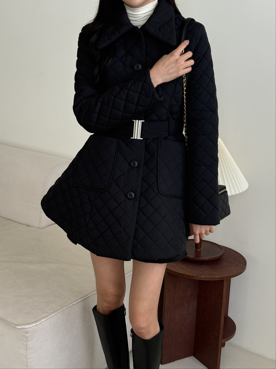 キルティングナイロンボタンカラーポケットコートベルト付 | 詳細画像12