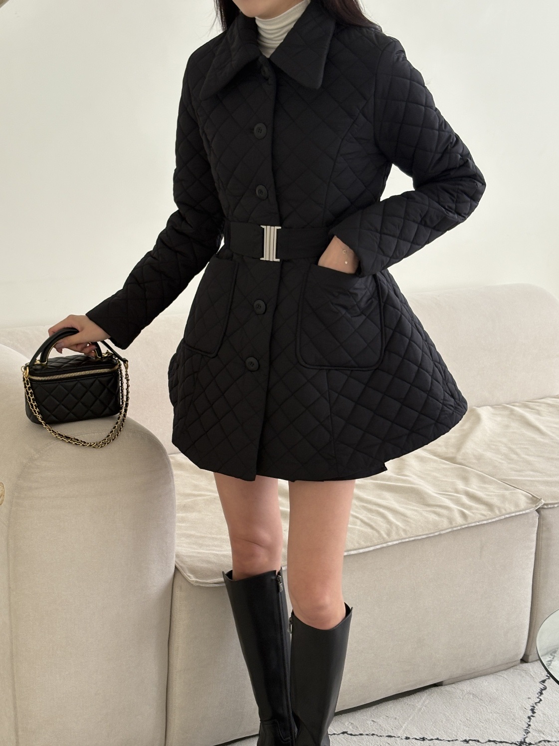 キルティングナイロンボタンカラーポケットコートベルト付 | 詳細画像19