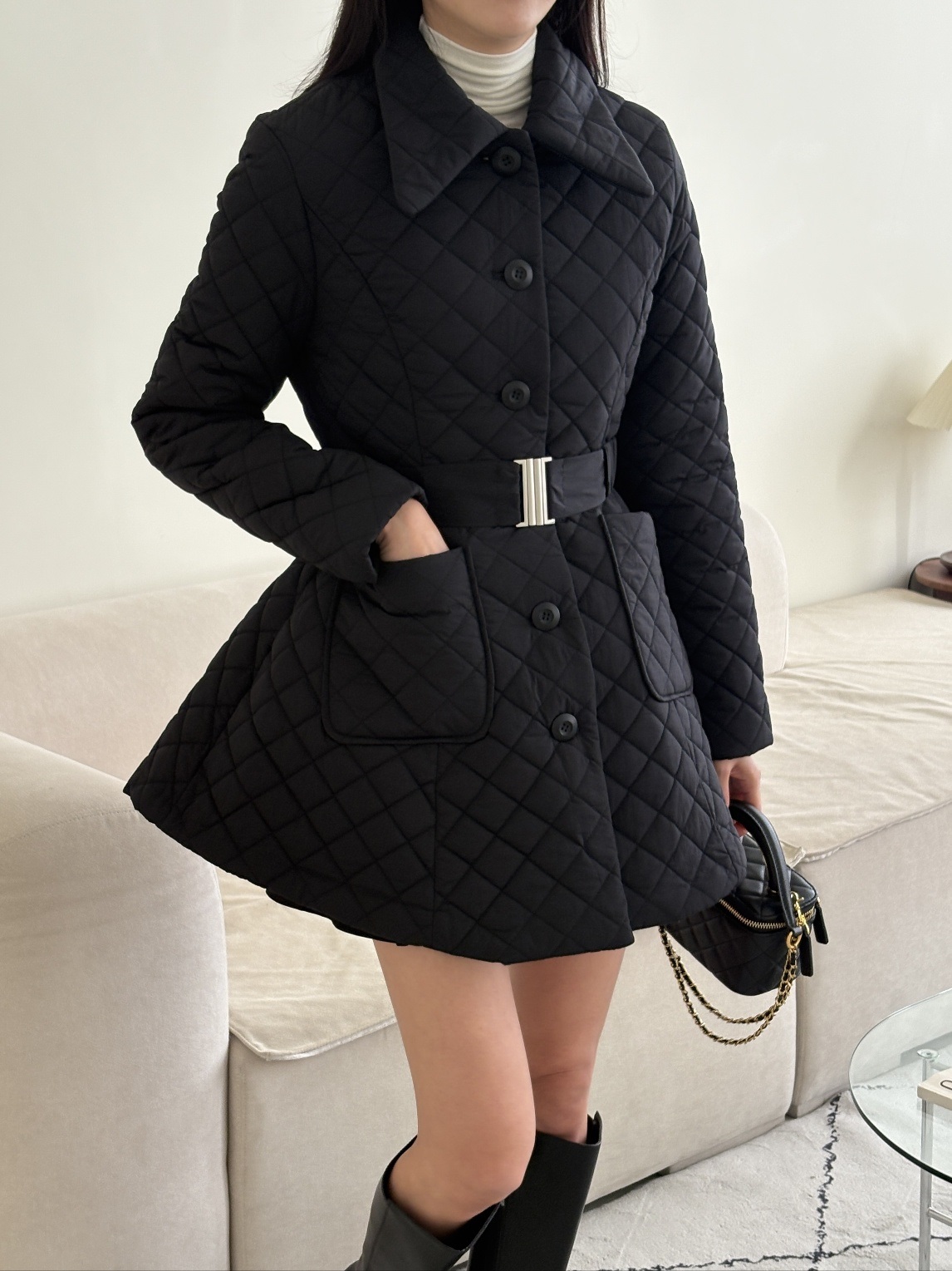 キルティングナイロンボタンカラーポケットコートベルト付 | 詳細画像18