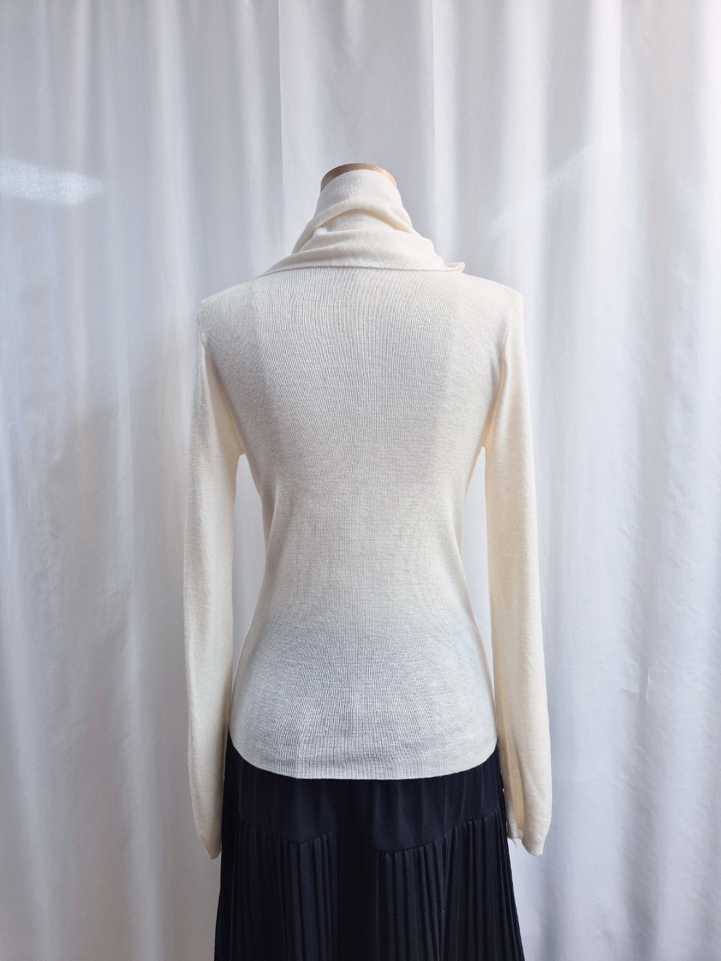 ウール混ベーシック長袖スカーフネック無地ニット | 詳細画像17