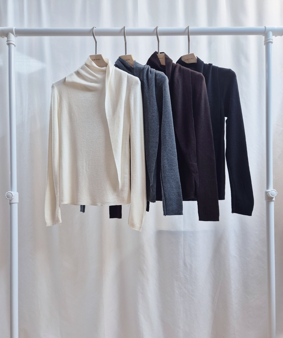 ウール混ベーシック長袖スカーフネック無地ニット | 詳細画像7