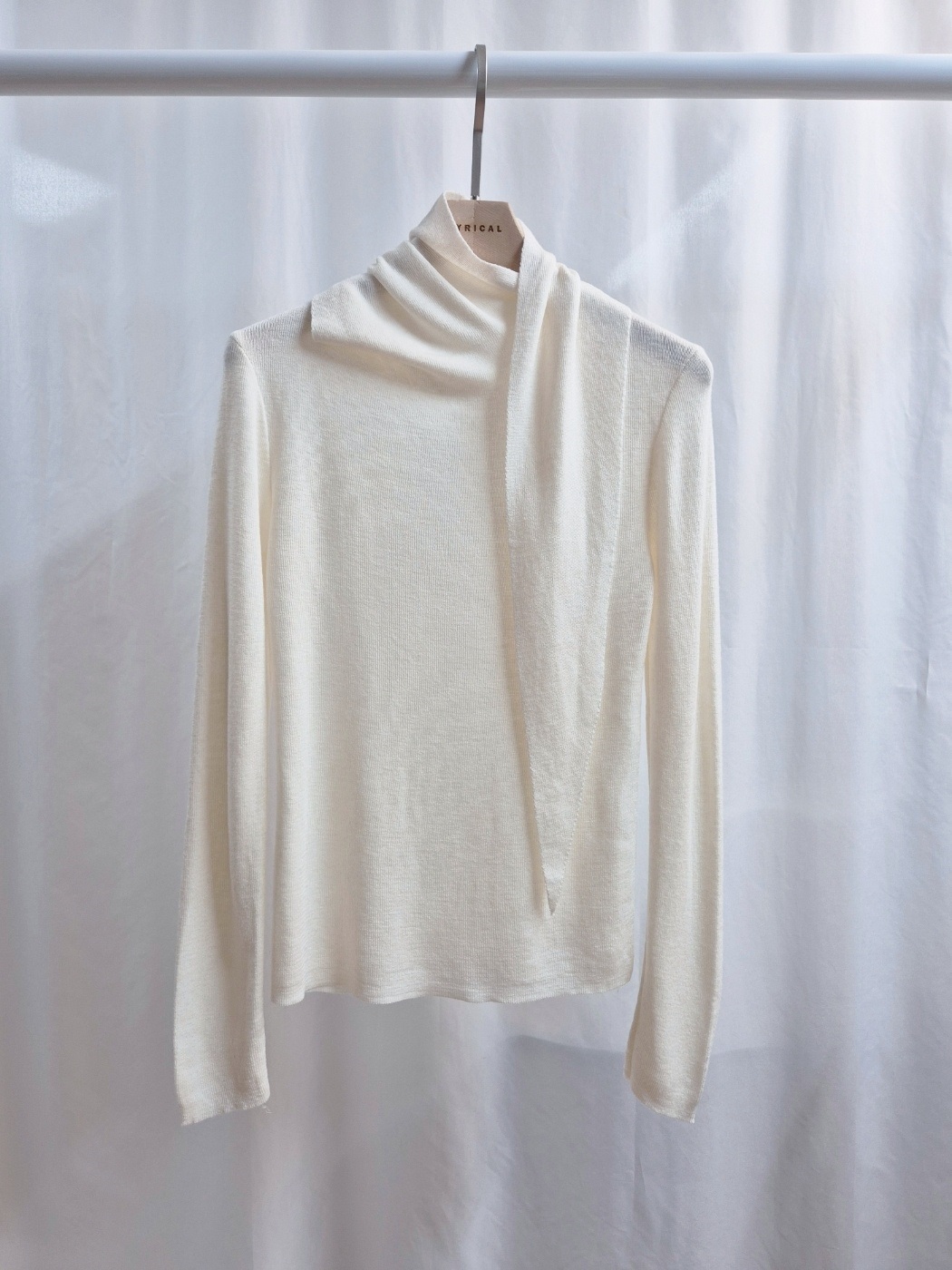 ウール混ベーシック長袖スカーフネック無地ニット | 詳細画像9