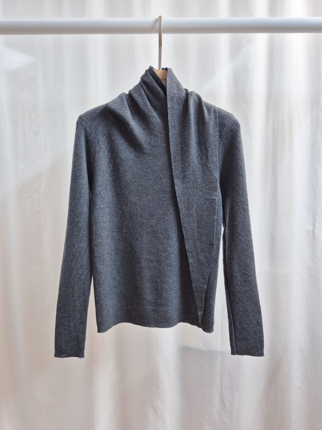 ウール混ベーシック長袖スカーフネック無地ニット | 詳細画像11