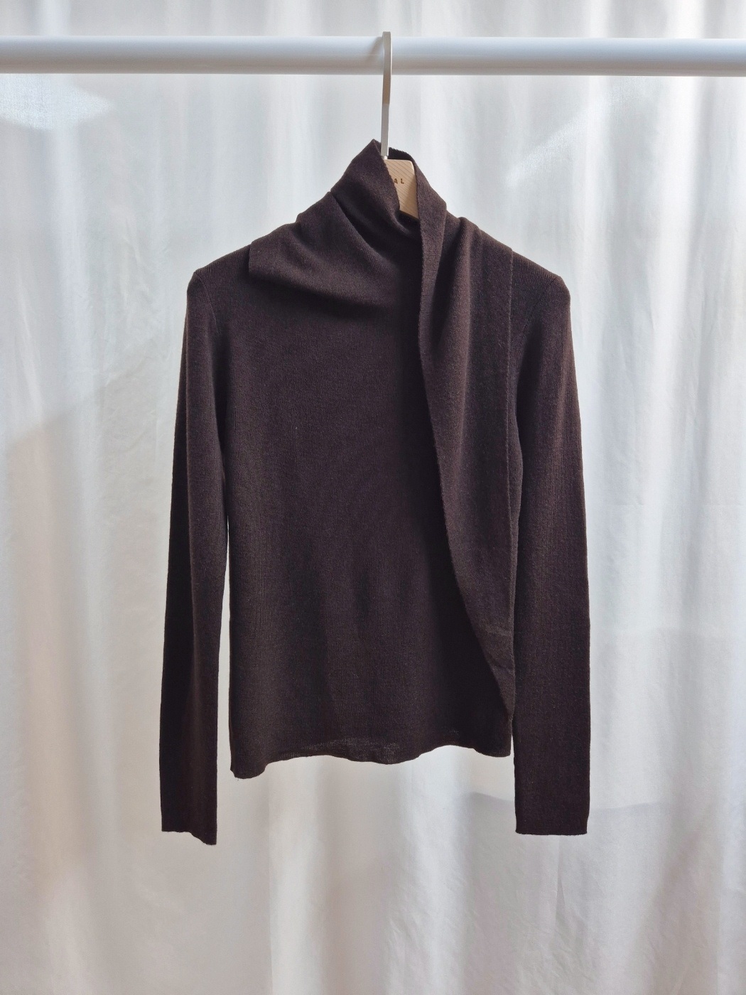 ウール混ベーシック長袖スカーフネック無地ニット | 詳細画像13