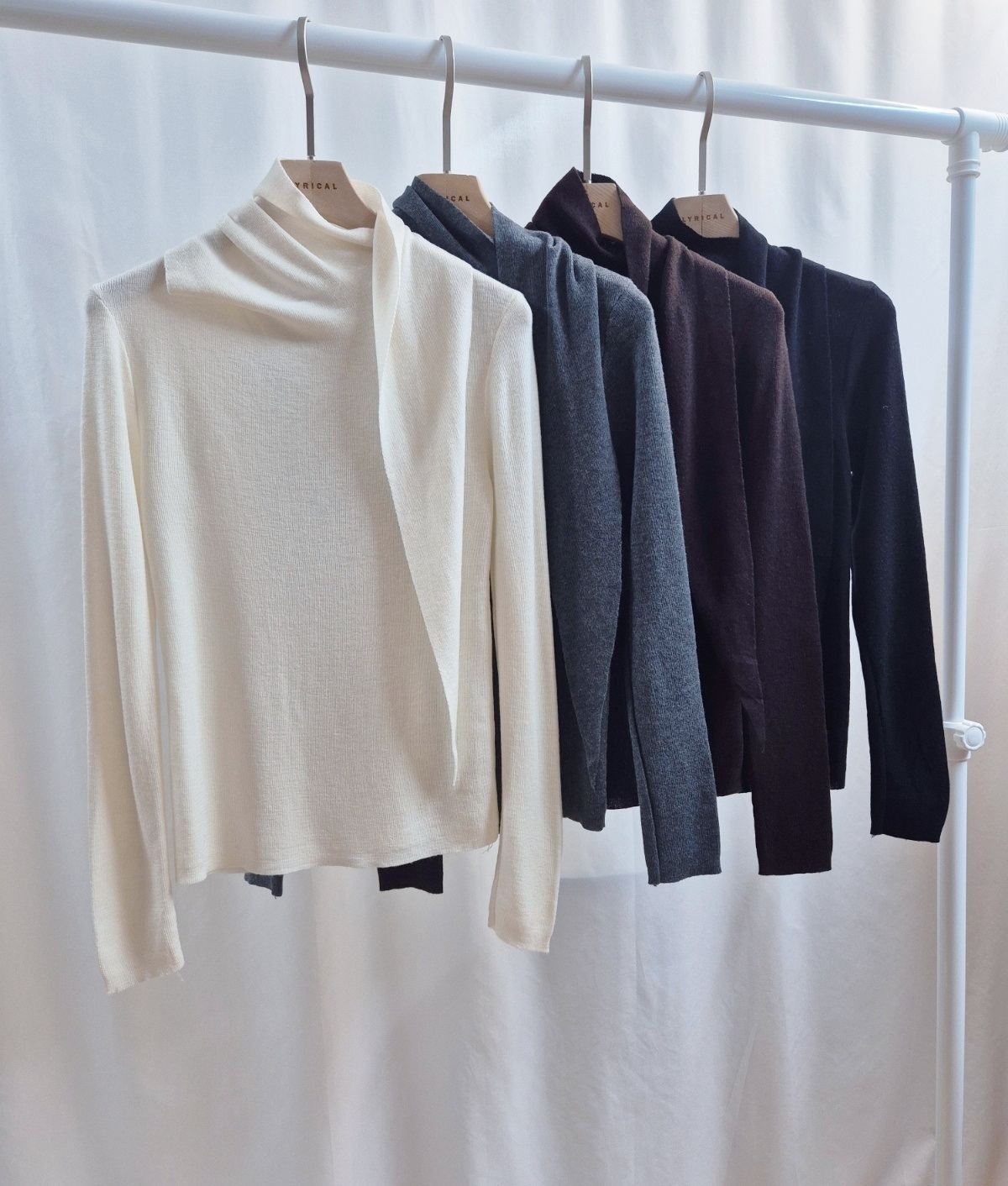 ウール混ベーシック長袖スカーフネック無地ニット | 詳細画像14